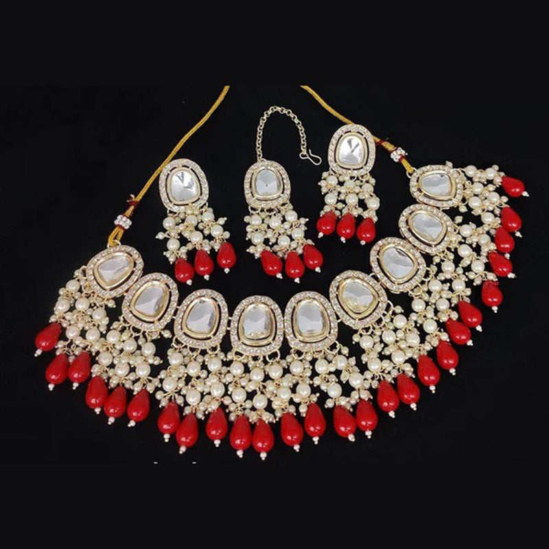 SNERA Gold Plated Crystal Stone And Pearl Necklace Set