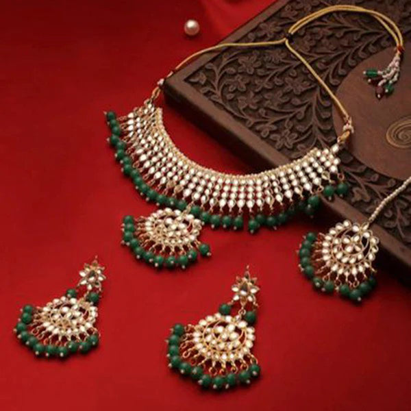 SNERA  Gold Plated  Kundan Stone And Beads Necklace Set