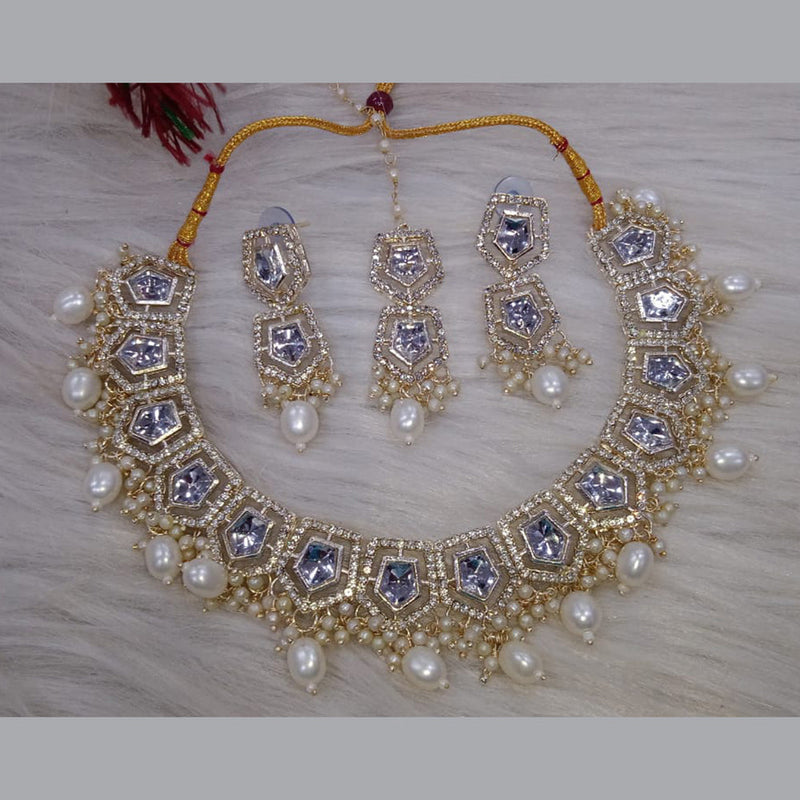 SNERA  Gold Plated Kundan Stone And Pearl Necklace Set