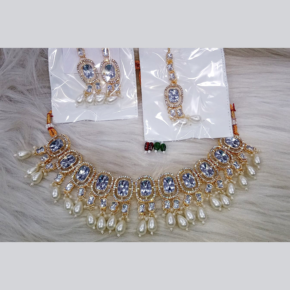 SNERA  Gold Plated Kundan Stone And Pearl Necklace Set