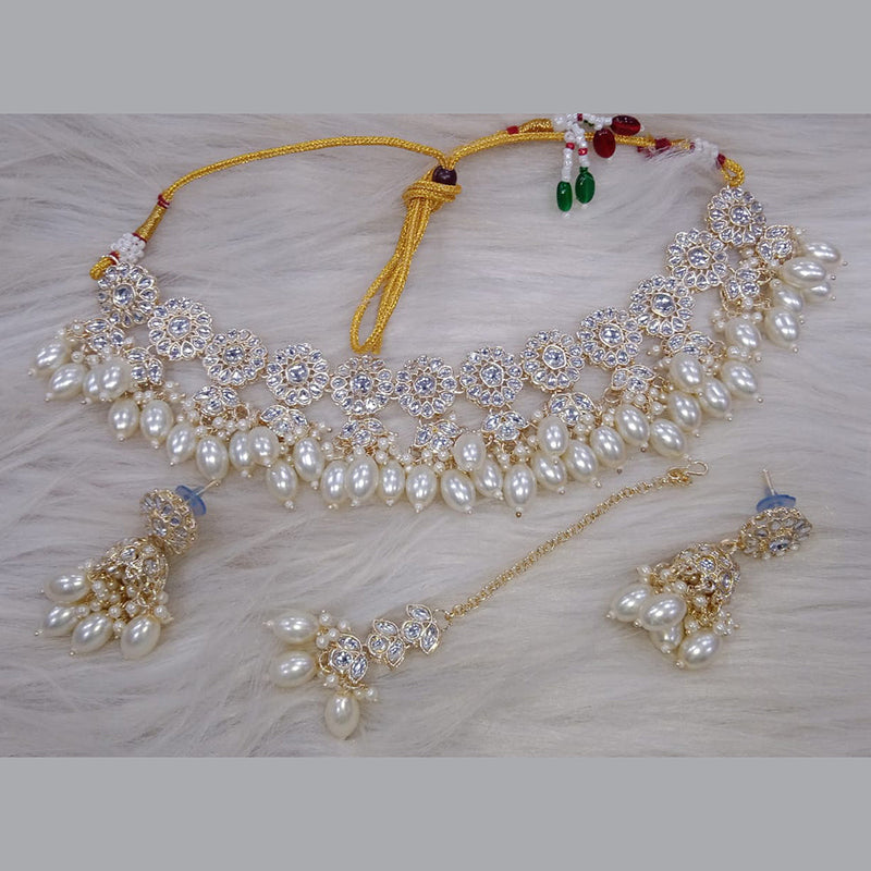 SNERA  Gold Plated Kundan Stone And Pearl Necklace Set