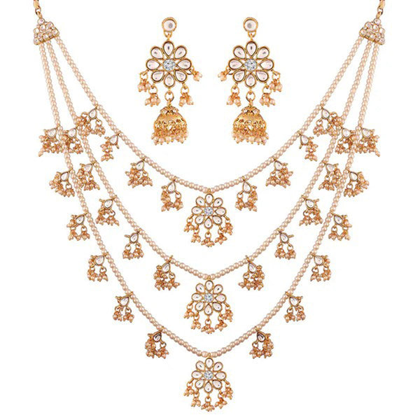 SNERA  Gold Plated Kundan Stone And Pearl Necklace Set