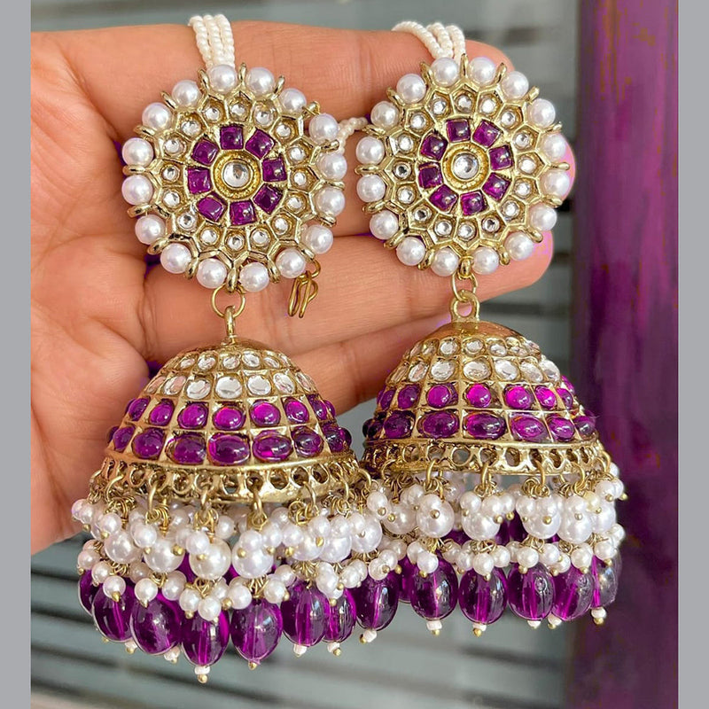 SNERA Gold Plated Pota Stone And Pearl Jhumki Earrings