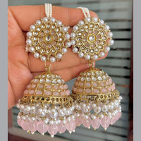SNERA Gold Plated Pota Stone And Pearl Jhumki Earrings