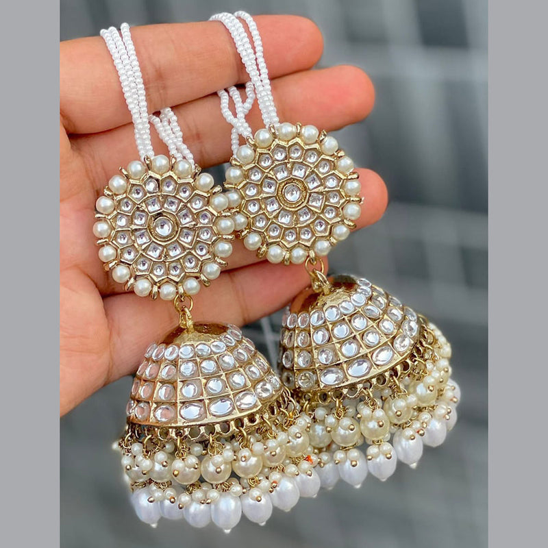 SNERA Gold Plated Pota Stone And Pearl Jhumki Earrings