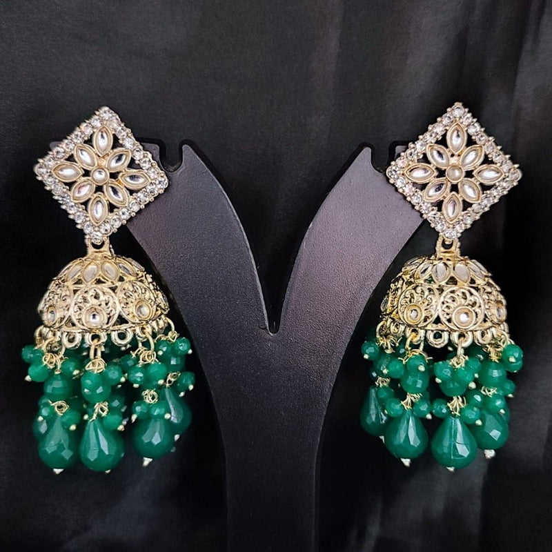 SNERA Gold Plated Kundan Stone And Beads Jhumki  Earrings