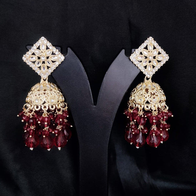 SNERA Gold Plated Kundan Stone And Beads Jhumki  Earrings