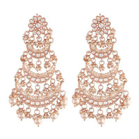 SNERA Gold Plated Kundan Stone And Pearl Dangler Earrings