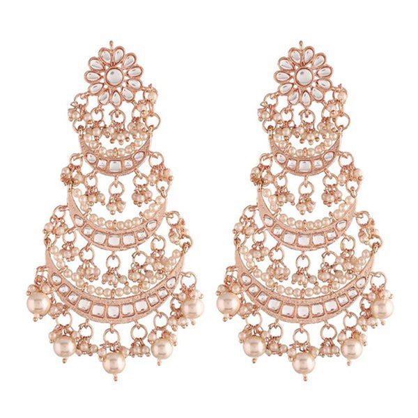 SNERA Gold Plated Kundan Stone And Pearl Dangler Earrings