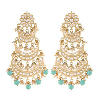 SNERA Gold Plated Kundan Stone And Pearl Dangler Earrings
