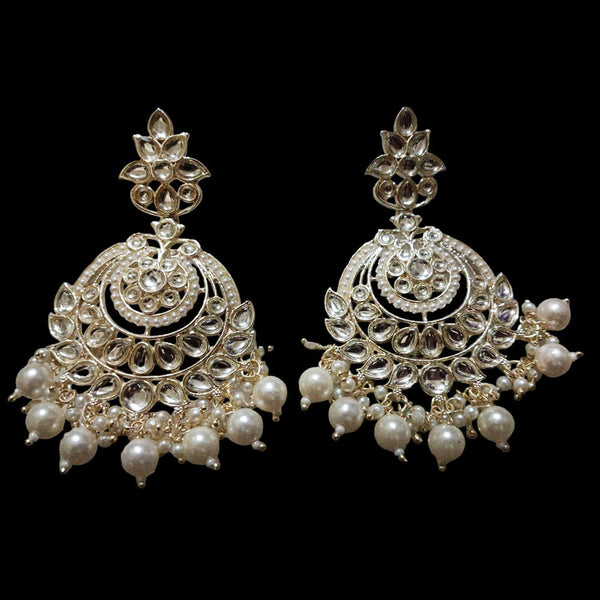 SNERA Gold Plated Kundan Stone And Pearl Dangler Earrings