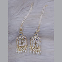 SNERA Gold Plated Kundan Stone And Pearl Dangler Earrings