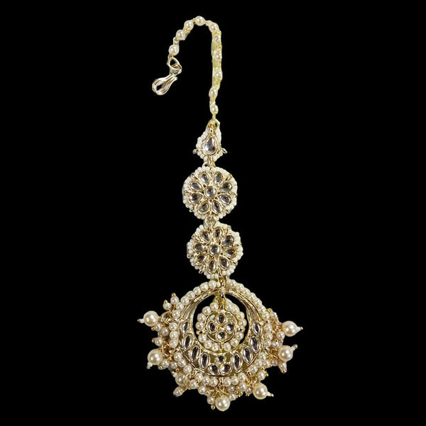 SNERA Gold Plated Kundan Stone And Pearl Mangtikka