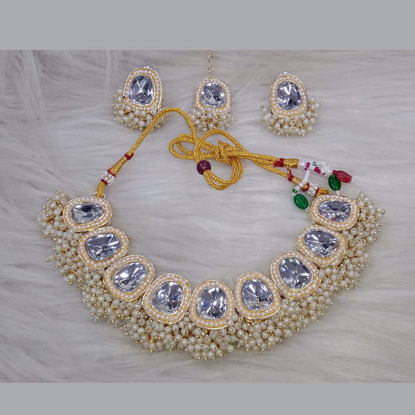 SNERA  Gold Plated Kundan Stone And Pearl Necklace Set