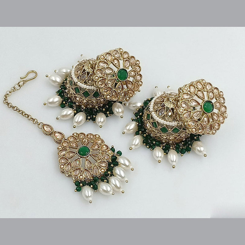 SNERA Gold Plated Crystal Stone Jhumki Earrings With Mangtikka