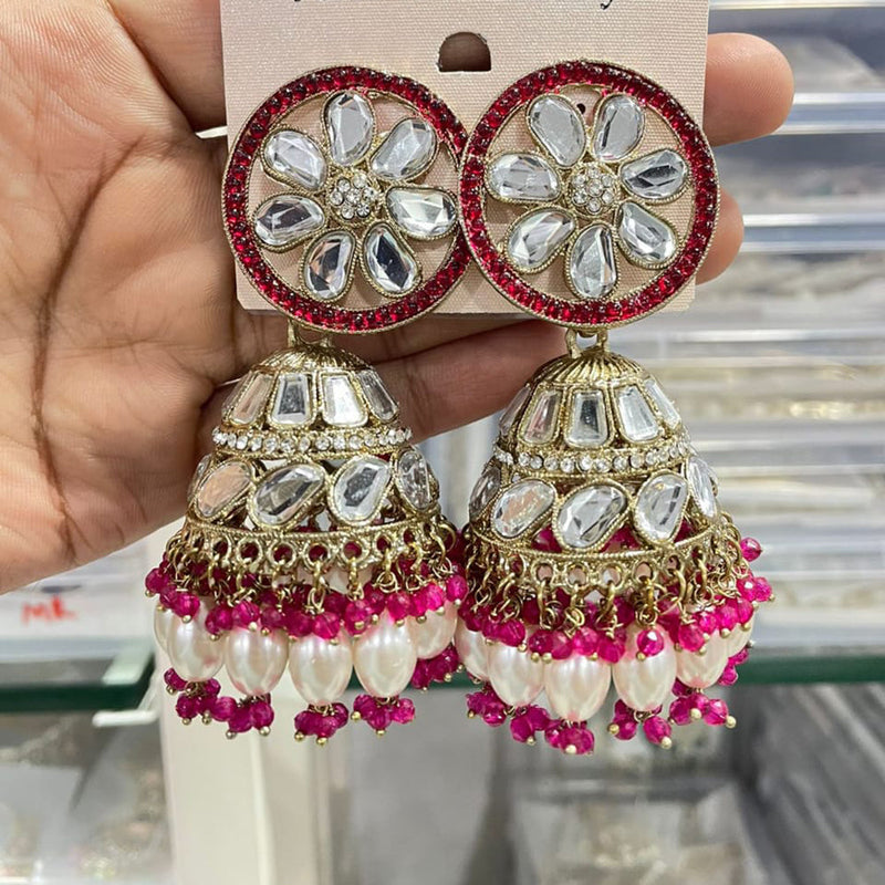 SNERA Gold Plated Crystal Stone Pearl And Beads Jhumki Earrings