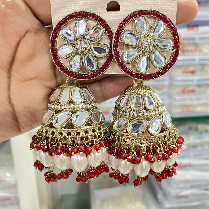 SNERA Gold Plated Crystal Stone Pearl And Beads Jhumki Earrings