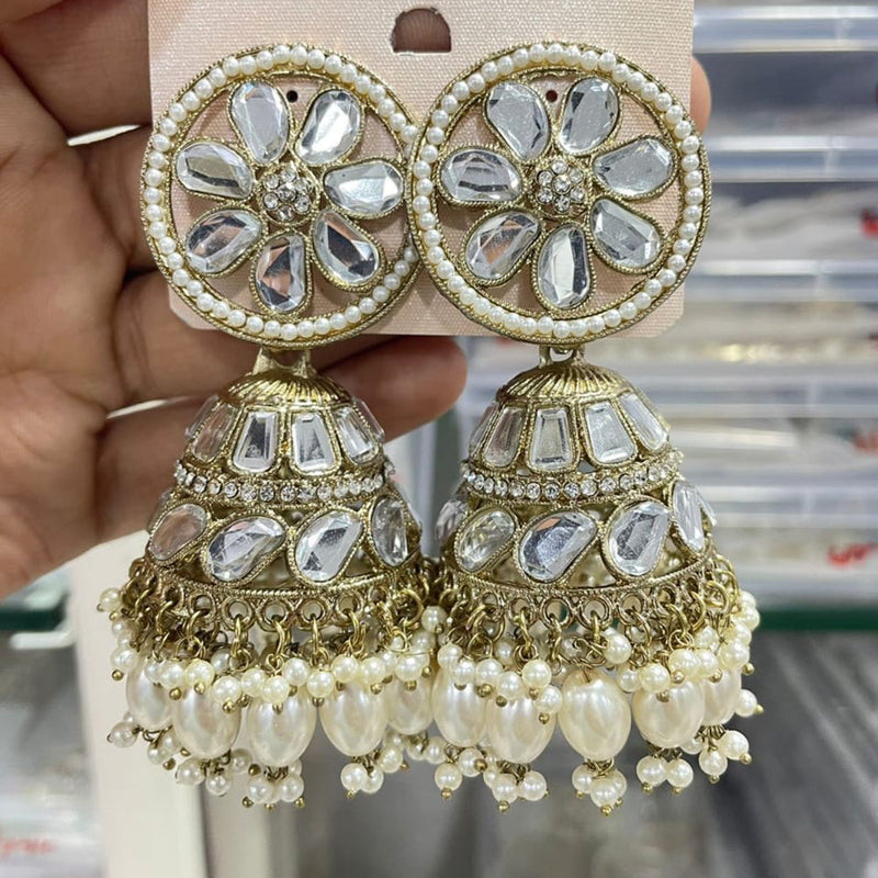 SNERA Gold Plated Crystal Stone Pearl And Beads Jhumki Earrings