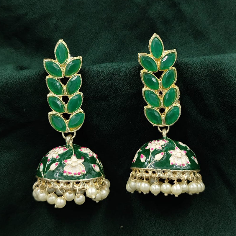 SNERA Gold Plated Pota Stone And Meenakari Jhumki Earrings