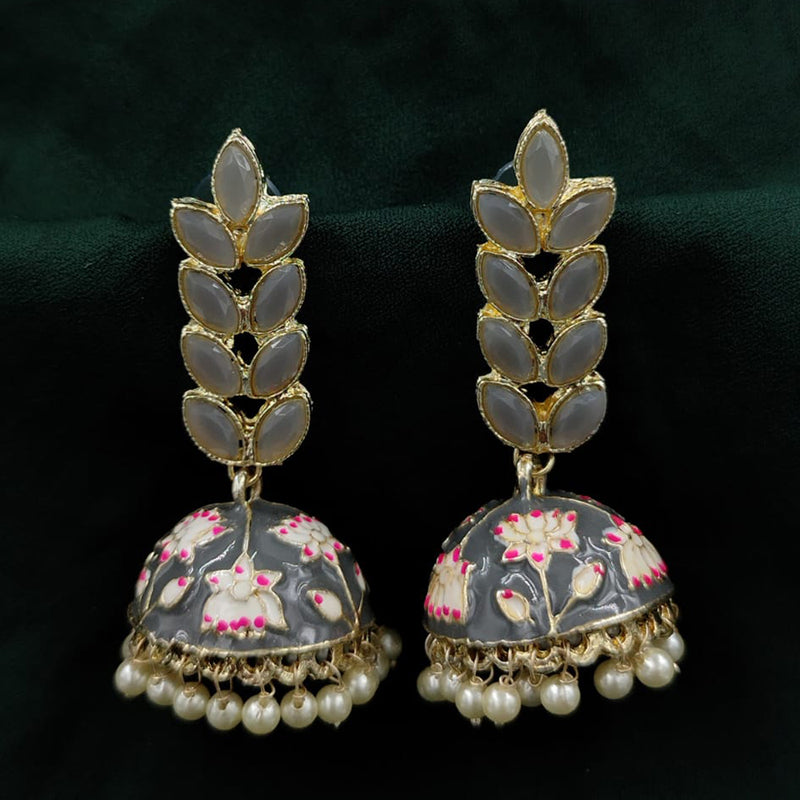 SNERA Gold Plated Pota Stone And Meenakari Jhumki Earrings