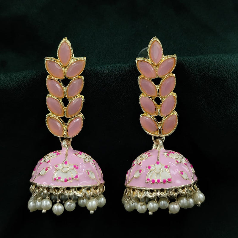 SNERA Gold Plated Pota Stone And Meenakari Jhumki Earrings