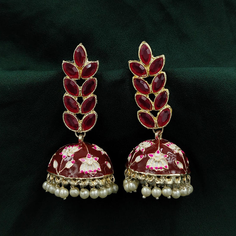 SNERA Gold Plated Pota Stone And Meenakari Jhumki Earrings