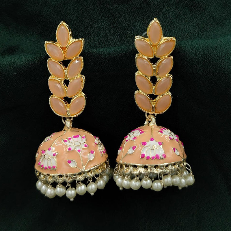 SNERA Gold Plated Pota Stone And Meenakari Jhumki Earrings