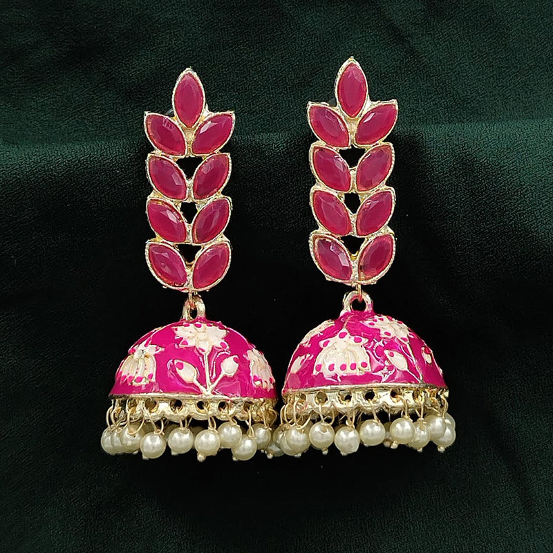 SNERA Gold Plated Pota Stone And Meenakari Jhumki Earrings