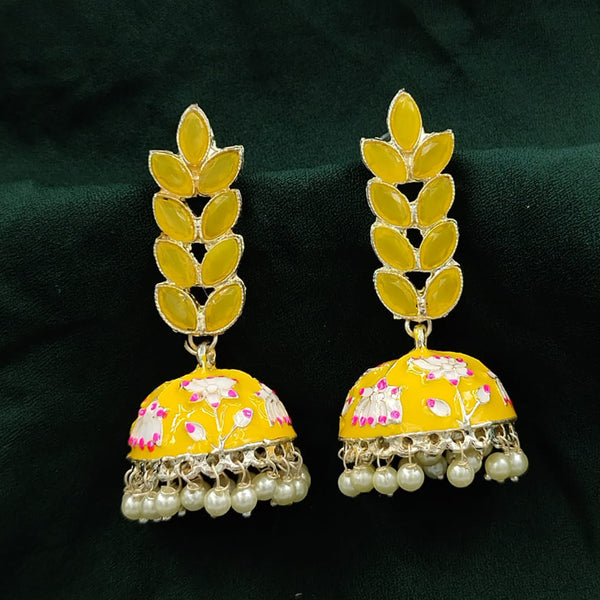 SNERA Gold Plated Pota Stone And Meenakari Jhumki Earrings