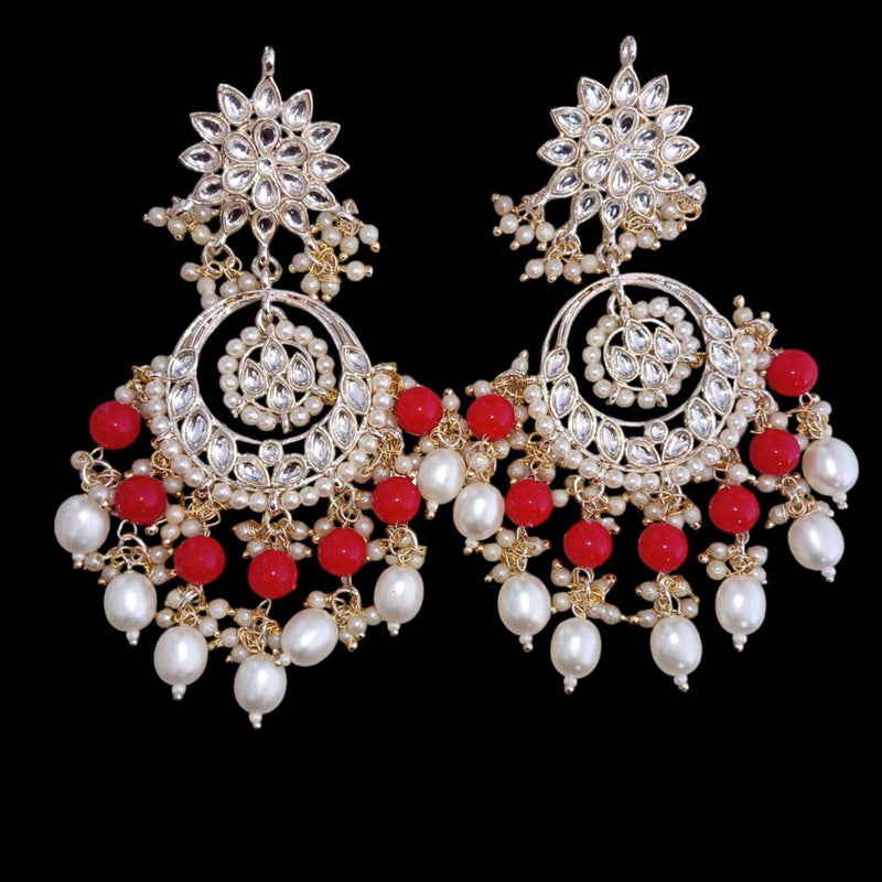 SNERA Gold Plated Kundan Stone And Beads Dangler Earrings