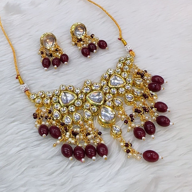 SNERA Gold Plated Kundan Stone And Beads Necklace Set