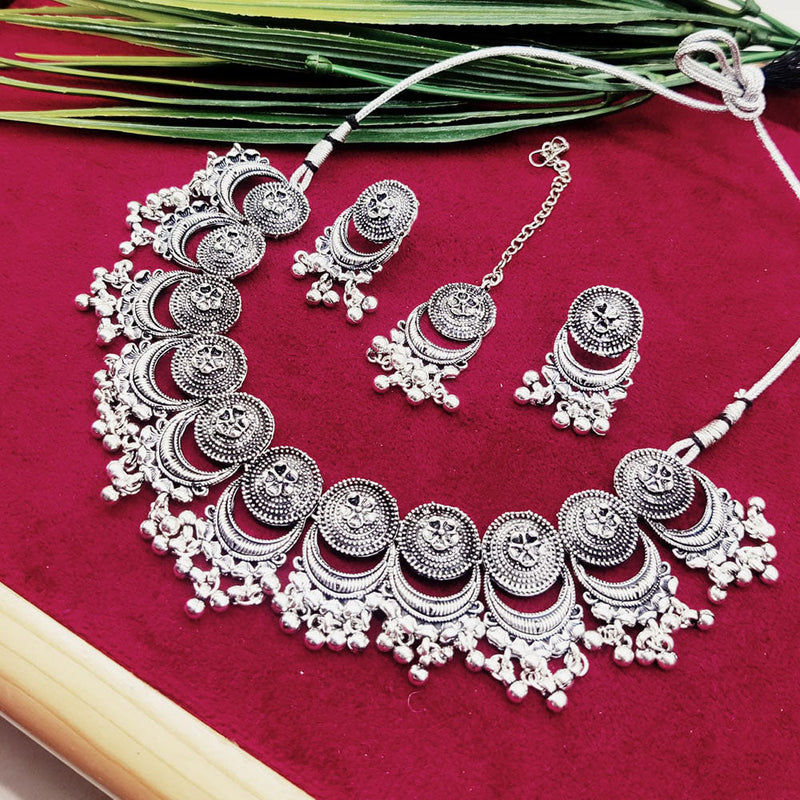 SNERA Oxidised Plated Pota Stone Necklace Set