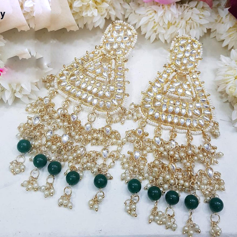 SNERA Gold Plated Kundan Stone Pearl And Beads Dangler Earrings