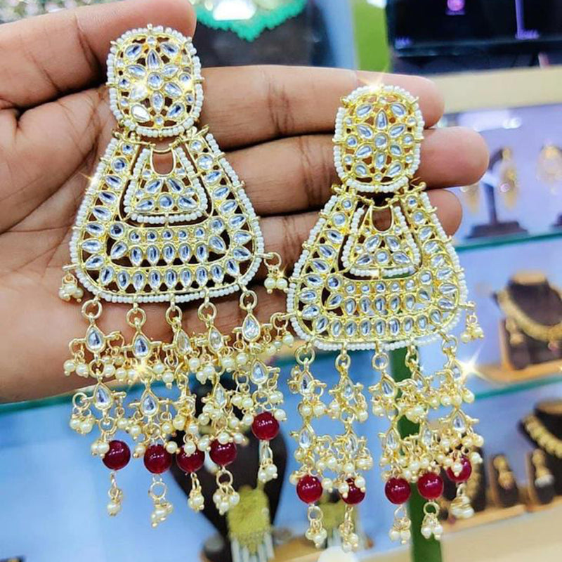 SNERA Gold Plated Kundan Stone Pearl And Beads Dangler Earrings