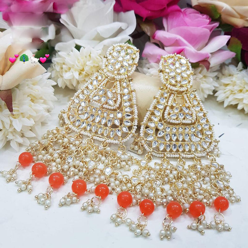 SNERA Gold Plated Kundan Stone Pearl And Beads Dangler Earrings