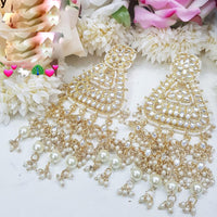 SNERA Gold Plated Kundan Stone Pearl And Beads Dangler Earrings