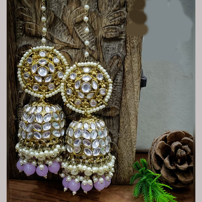 SNERA Gold Plated Kundan Stone Pearl And Beads Jhumki Earrings