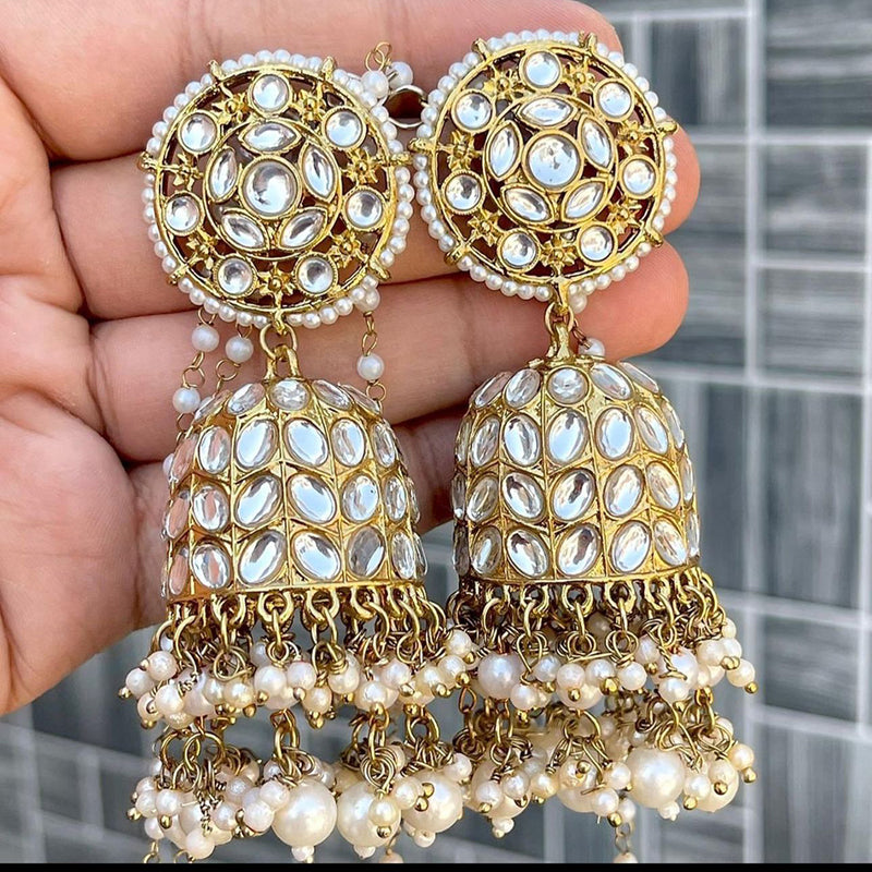 SNERA Gold Plated Kundan Stone Pearl And Beads Jhumki Earrings