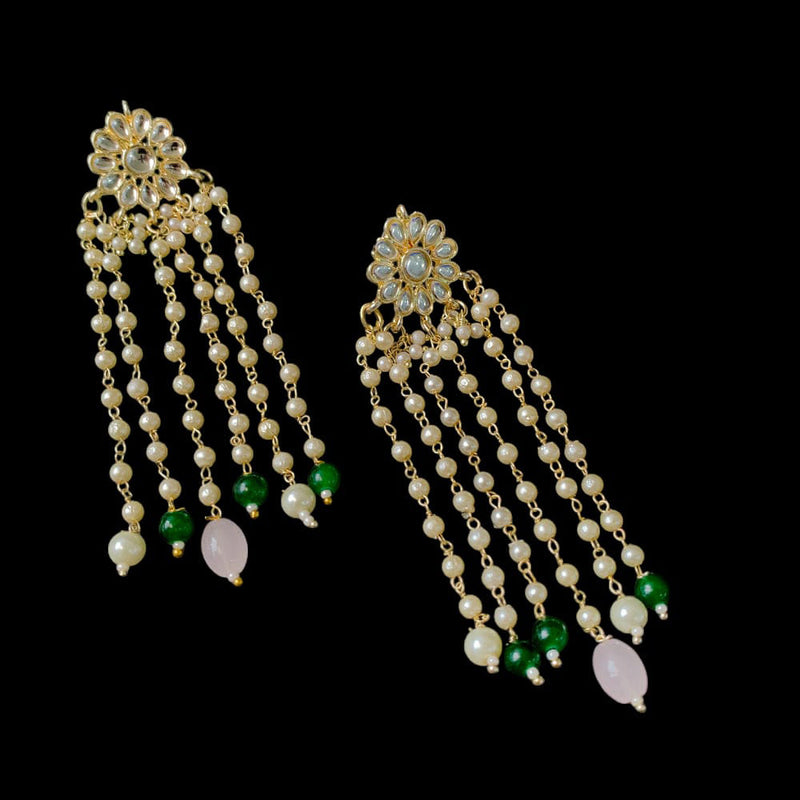 SNERA Gold Plated Kundan Stone And Pearl Dangler Earrings