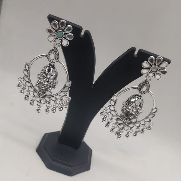 SNERA Oxidised Plated Mirror And Ghungroo Dangler Earrings