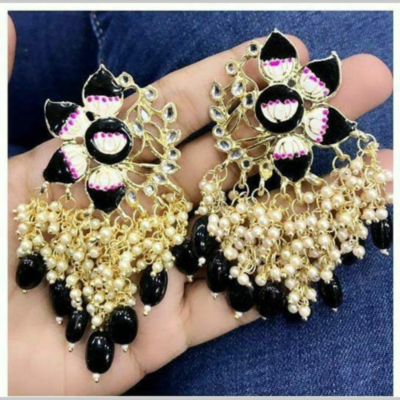 SNERA Gold Plated Kundan Stone And Beads Meenakari Dangler Earrings