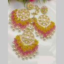 SNERA Gold Plated Kundan Stone And Beads Meenakari Dangler Earrings With Maangtikka