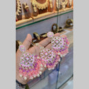 SNERA Gold Plated Kundan Stone And Beads Meenakari Dangler Earrings With Maangtikka