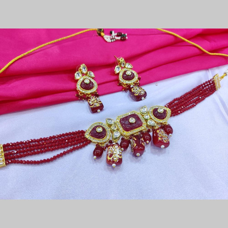 SNERA Gold Plated Austrian Stone And Pearls Choker Necklace Set