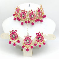 SNERA Gold Plated Kundan Stone And Pearls Meenakari Choker Necklace Set