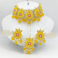 SNERA Gold Plated Kundan Stone And Pearls Meenakari Choker Necklace Set