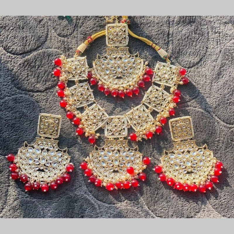 SNERA Gold Plated Kundan Stone And Pearls Choker Necklace Set