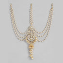 SNERA Gold Plated Kundan Stone And Pearls Sheeshphool with Mangtikka