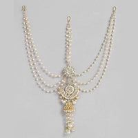 SNERA Gold Plated Kundan Stone And Pearls Sheeshphool with Mangtikka