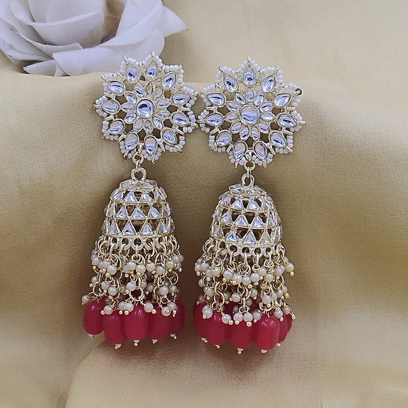 SNERA Gold Plated Kundan Stone And Pearls Dangler Earrings